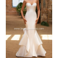 A-line V-neck Chapel Train Organza Over Satin Beading Plus Size Wedding Dress